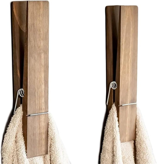 Giant Clothespin Bathroom Towel Holder | Huge 12” Clothes pin | Farmhouse Bathroom décor | Laundry Room or Nursery décor | Towel Rack or Hook | Bathroom Accessories wall décor (2 Jacobean)