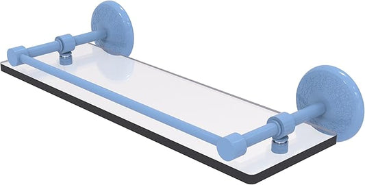 Allied Brass MC-1/16-GAL-FTB Monte Carlo 16 Inch Tempered Glass Shelf with Gallery Rail, Flat Troll Blue