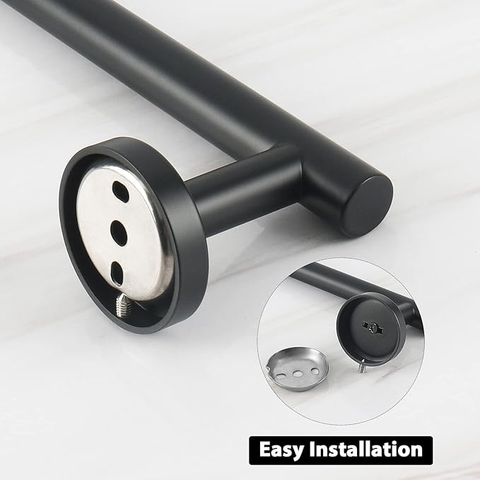 NearMoon Bath Towel Bar, Thicken Stainless Steel Shower Towel Rack Holder Wall Mounted for Bathroom, 26-lnch Overall Length-24-lnch Usable Hanging Space (1 Pack, Matte Black)
