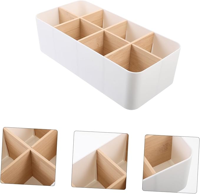 Creative Desktop Organizer with Detachable Compartments Storage Box for Makeup Accessories and Items Sturdy Bamboo Material for Home and Office Organization