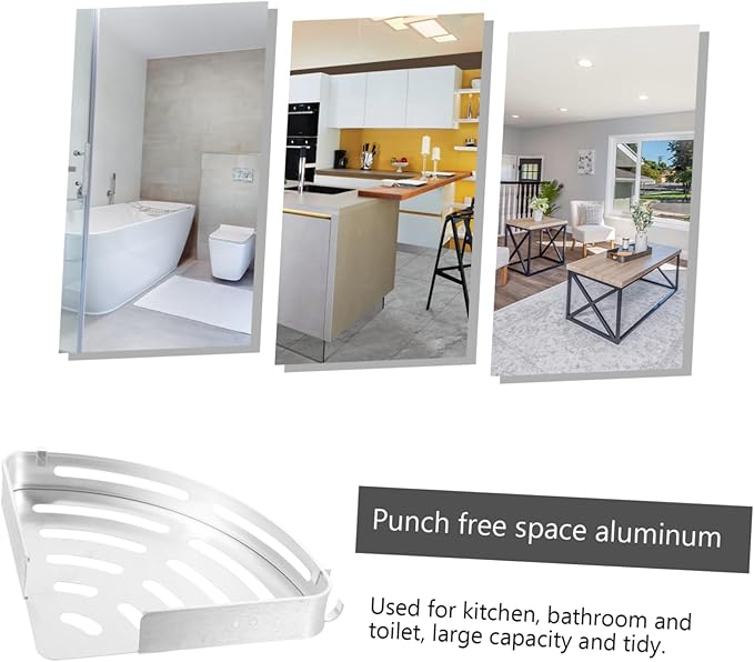 Punch Wall Mounted Rack Silver Triangle Storage Shelf for Bathroom Kitchen Aluminum Design Space Saving for Organizing Shampoo Soap Towels and More