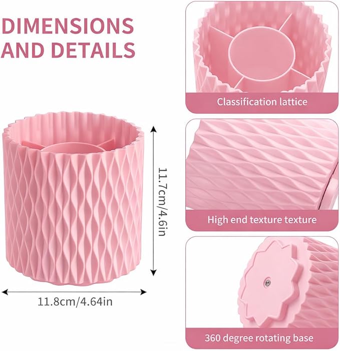 Makeup Brush Holder Organizer, 360?? Rotating 5-Slot Make up Brushes Cup for Cosmetic, Lipstick, Hair Brush Holder - Spinning Vanity Countertop Caddy for Bathroom, Dorm & Office, Pink