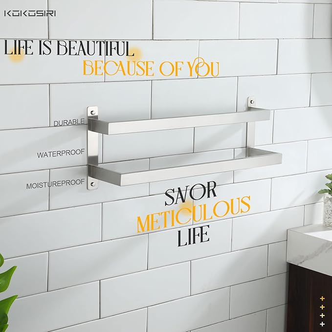 KOKOSIRI Hand Towel Bars Bathroom 2-Tiers Ladder Towel Rails 20 Inches Towel Holders Wall Mounted Towels Shelves Rack Brushed Stainless Steel, B5008BR-L20