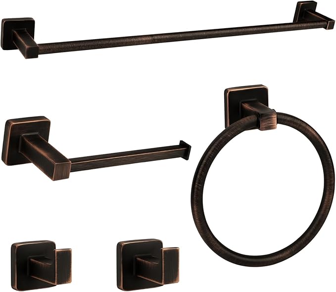 5 Piece Antique Bathroom Hardware Accessories Set Oil Rubbed Bronze,24 Inch Towel Bar Set,Towel Rack Set,Bathroom Towel Holder Set