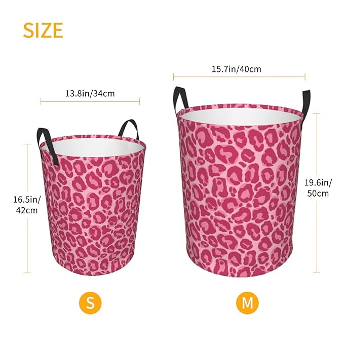 Pink Leopard Texture Round Laundry Hamper Storage Basket Toys Clothes Organizer Bin For Home Bathroom Bedroom Dorm Nursery, 38l