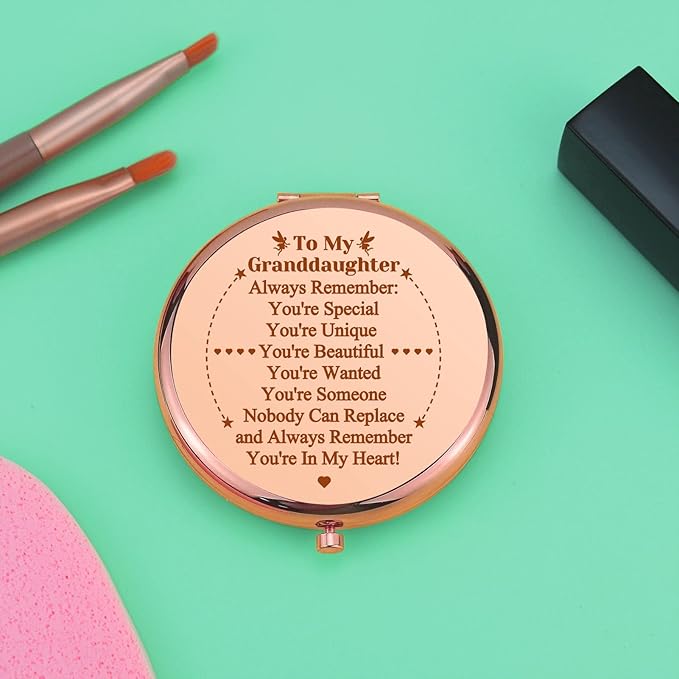 2 PCS Granddaughter Gifts Idea for Birthday Encouragement Gift Compact Makeup Mirror for Granddaughter Folding Pocket Mirror for Her Grandchild Present from Grandma Christmas Graduation Present