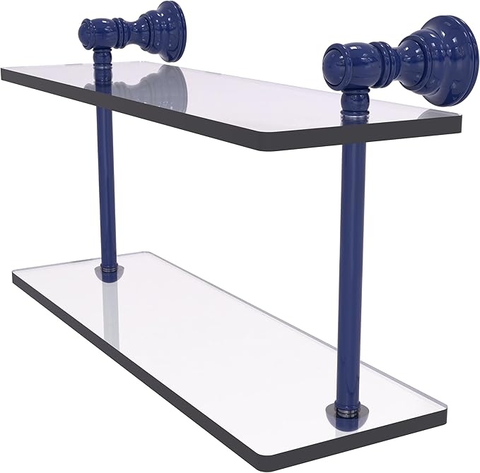 Allied Brass CL-2-16-MBL Carolina Collection 16 Inch Two Tiered Glass Shelf, Mediterranean Blue
