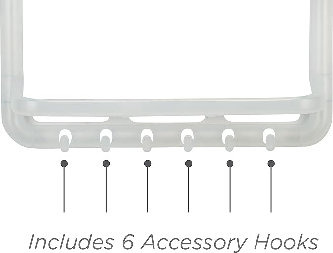 Bath Bliss Molded Shower Caddy | Bathroom Storage | Hangs Over Shower Head | 6 Accessory Hooks | Holds Razors | Washcloths | Accessories | Suction Cup Stability | White