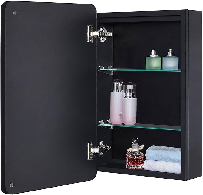 IDYLLOR Lighted Bathroom Medicine Cabinet with Round Corner Framed Mirror Door 15 x 25 inch, Left Hand Opening, Recessed or Surface Mount, with Adjustable Glass Shelves