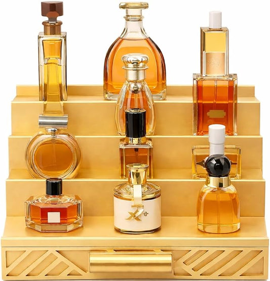 Cologne Organizer for Men - Multi Tier Drawer Organizer & Dresser Organizer Countertop - Perfume Holder | Cologne Stand For Men - Perfume Organizer for Women by NovaHavensNest (Golden-4 Tier)