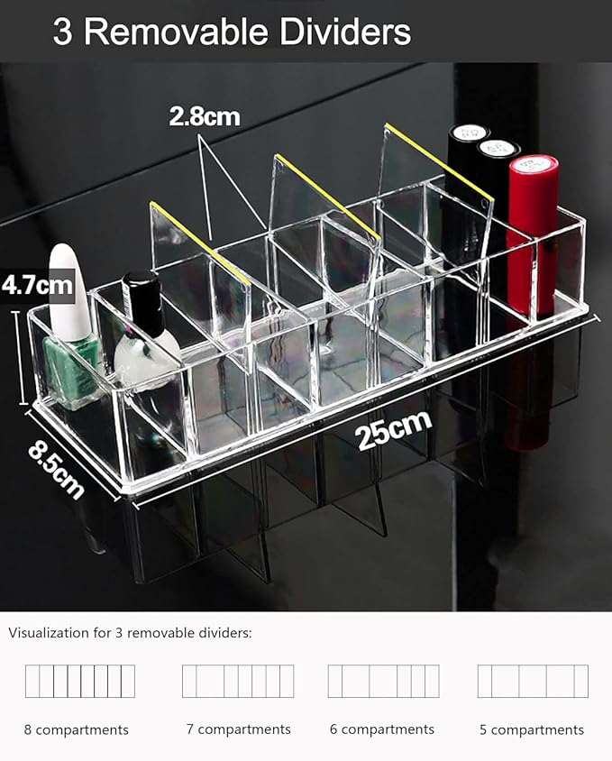 Grehge JoBom Acrylic Makeup Organizer,8-Compartments Removable Clear Cosmetic Storage Boxes for Drawer (8 Compartments)