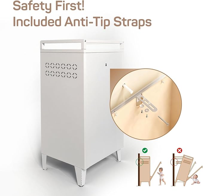 Tilt-Out Laundry Hamper Cabinet, 13 Gallon Clothes Basket with Golden Handle, Hidden Laundry Cabinet with Laundry Storage Basket for Bathroom, Laundry Room, Bedroom - White