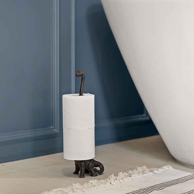 WallCharmers Rustic Paper Towel Holder, Metal Toilet or Kitchen Paper Holder for Floor or Countertop, Rustic Dino
