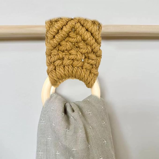 2Pcs Hand Woven Towel Storage Rack, Kitchen Dish Towel Holder, Crochet Towel Holder Rings for Hanging Kitchen Towels