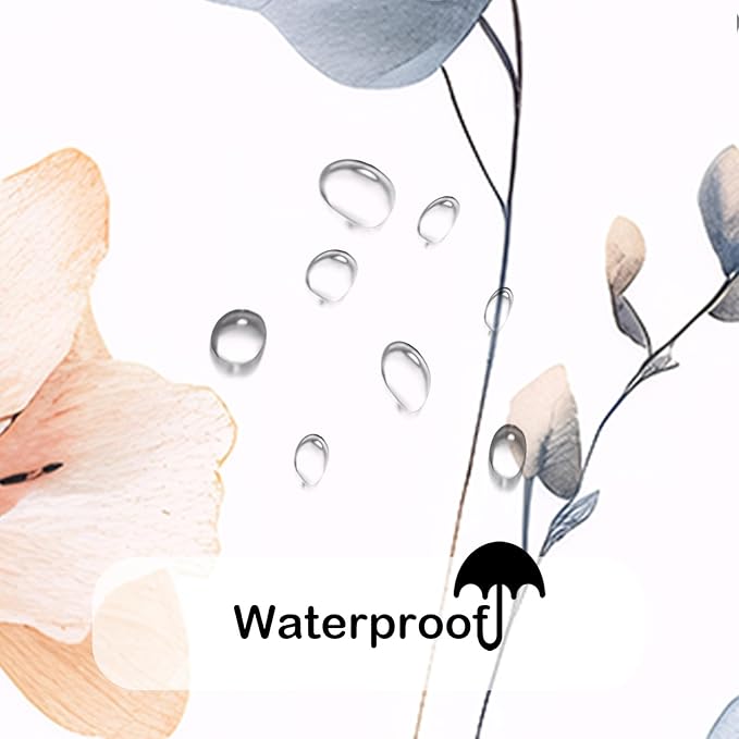 Blue Beige Floral Shower Curtain, Watercolor Flower Shower Curtains for Bathroom, Modern Minimalist Waterproof Fabric Bath Decoration 72x72 Inch