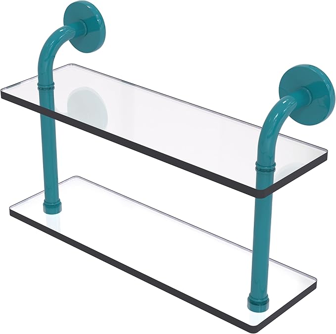 Allied Brass RM-2-16-GLT Remi Collection 16 Inch Two Tiered Glass Shelf, Glokzin Teal