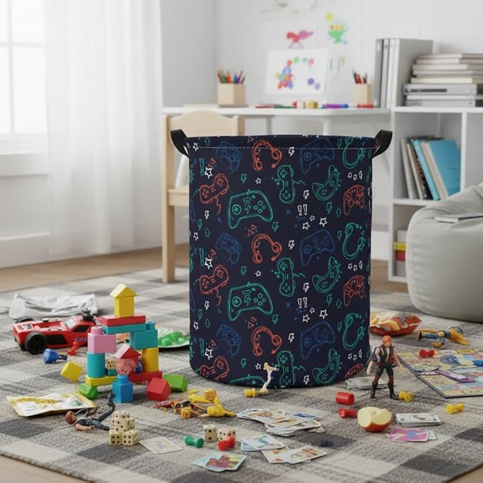 Baby Laundry Hamper kids laundry Basket Waterproof Storage Bin for Bedroom Toy Clothes Organizer Basket Woodland Animals Room D??cor(Blue Game)