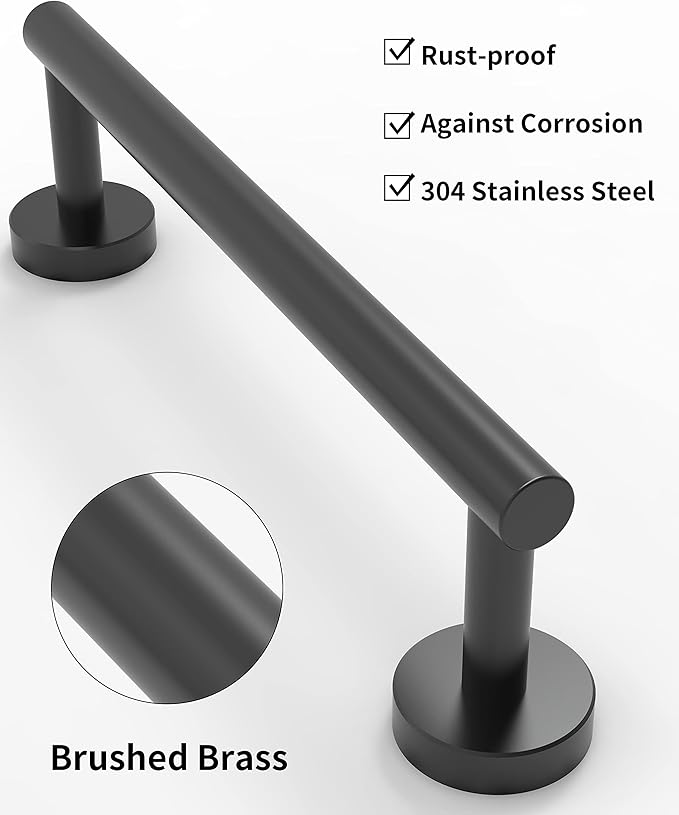 RARXTR 12 Inches Matte Black Towel Bar for Bathroom Kitchen Hand Towel Holder Dish Cloths Hanger SUS304 Stainless Steel RUSTPROOF Wall Mount (Matte Black 12-inch)