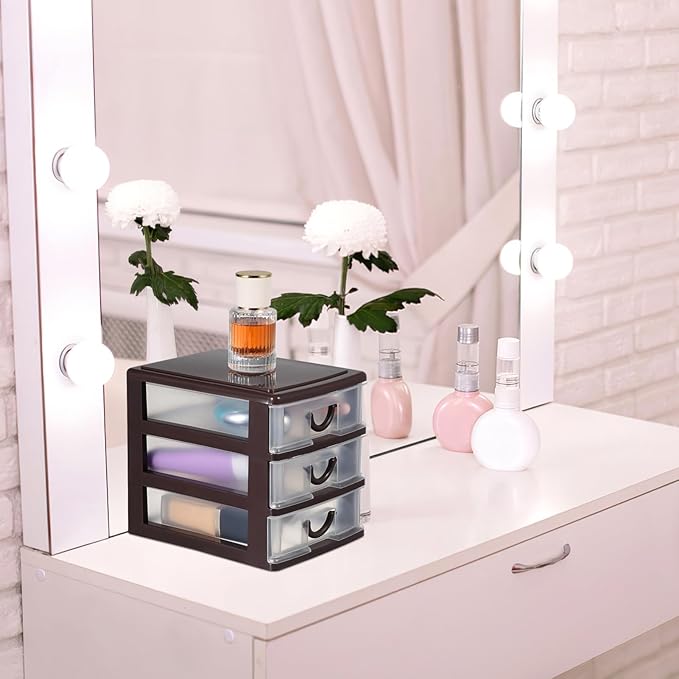 Cabilock 3 Tier Plastic Storage Drawer Units Home Office Storage Box Small Plastic Storage Drawers Desktop Case Organizer Cosmetic Makeup Container