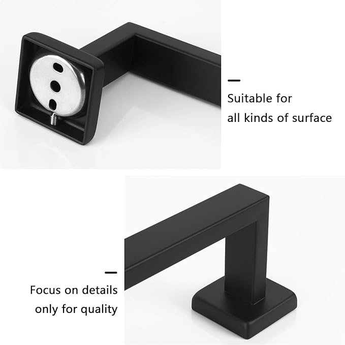 NearMoon Towel Bar, Bath Accessories Premium Thicken Stainless Steel Square Shower Towel Rack for Bathroom, Towel Holder Wall Mounted (1 Pack, Matte Black, 27 Inch)