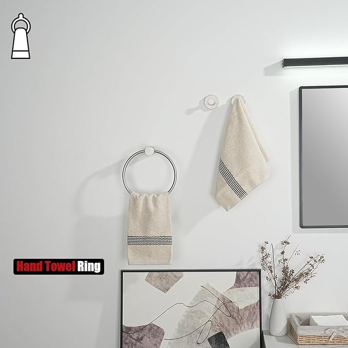 JQK Towel Ring Brushed Steel, 304 Stainless Steel Hand Towel Holder for Bathroom Wall Mount, TR630-BN