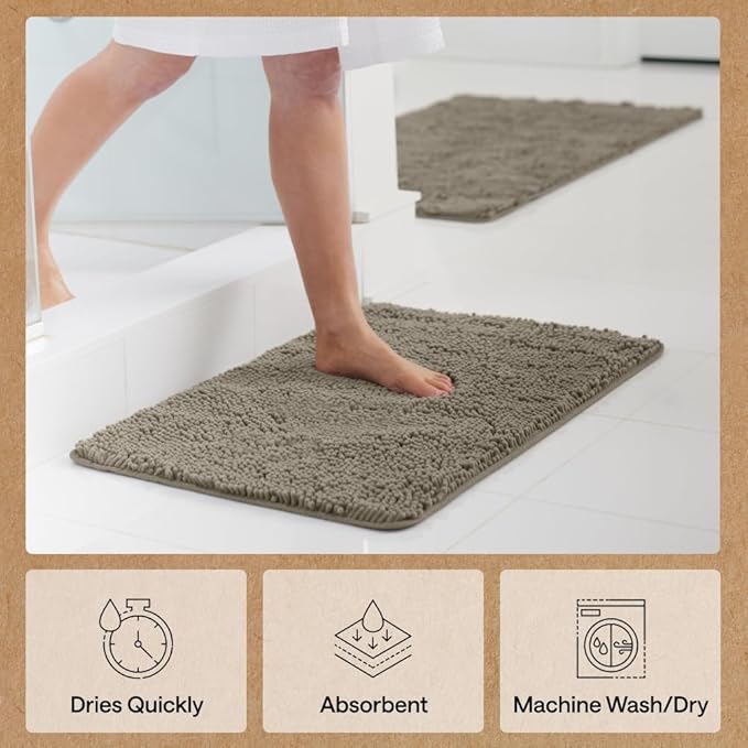 GORILLA GRIP Bath Rug Mat 36x24, Thick Soft Absorbent Chenille, Quick Dry Microfiber Mats, Rubber Backing Washable Shower Floor Rugs, Bathmat Runner, US Designed Bathroom Home Decor Accessories Latte