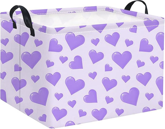 Rectangular Valentines Basket for Women Girls Storage Bin Organizer Box Shelf Room Decor(Purple Heart)
