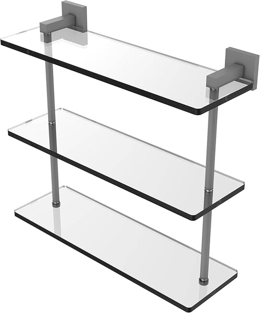 Allied Brass MT-5-16-GYM Montero Collection 16 Inch Triple Tiered Glass Shelf, Matte Gray