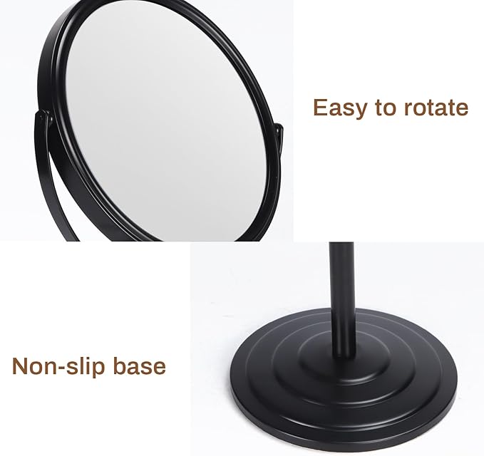 1X 3X Magnifying Makeup Mirror Vanity Mirror for Tabletop Desk, Black Standing Bathroom Cosmetic Mirror, Portable Double Sided Magnification Mirror