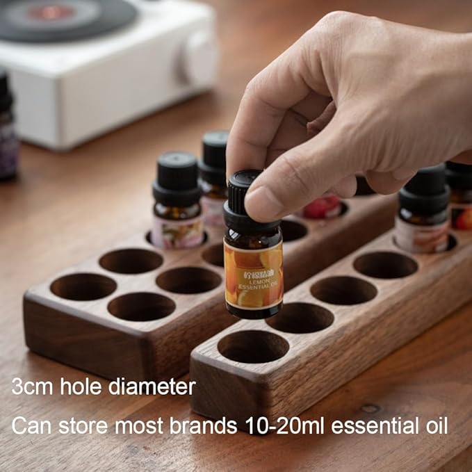 Wooden 7/14 Slots Essential Oil Organizer, Nail Polish Shelf, Durable wood Makeup Display Stand, Makeup Storage Rack for Tabletop Essential Oils Perfume Rack for 10-20ml Bottles (14 Slots)