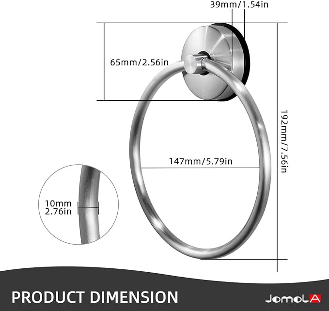 JOMOLA Towel Ring Suction Towel Holder for Bathroom Stainless Steel Kitchen Towel Rail Rack Drill Free Bath Towel Holder Bathroom Accessories Brushed Finish,2 PCS