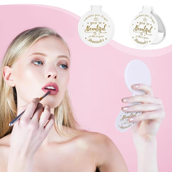 18 Pcs 2.76 Inch Inspirational Compact Mirror Bulk Women Small Gifts Graduation Party Favors Purse Mirror Pocket Mini Stuffer Items for Adult Coworker Cheerleader Employee (White)
