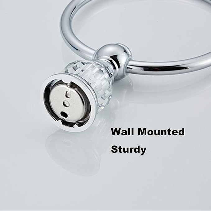 Chrome Towel Ring,Crystal Hand Towel Holder Bathroom,Silver Hand Towel Ring Round Rack Wall Mounted Bling Bathroom Accessories
