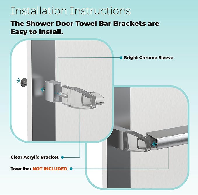 Clear Acrylic Shower Door Towel Bar Brackets Fit for Alumax/Basco Framed Sliding Glass Shower Door Towel Rod, Sliding Doors Replacement Parts with Bright Chrome Sleeve, Set of Two Brackets