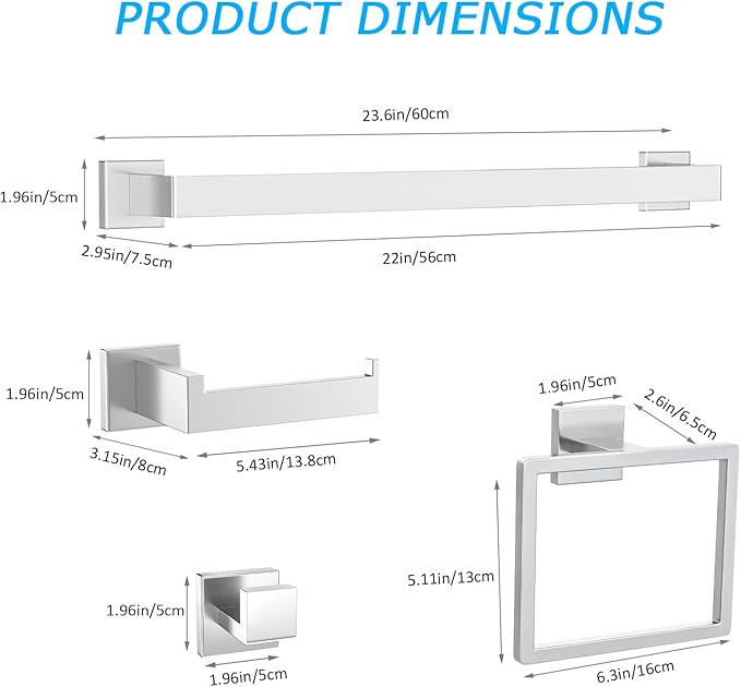 5 Pieces Towel Bar Set Brushed Nickel Bathroom Hardware Accessories Set SUS304 Stainless Steel Towel Holder Set for Bathroom 23.6 Inch Towel Bar,Towel Rack Wall Mounted