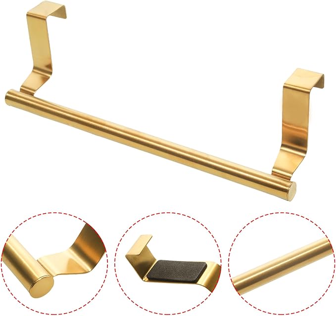 2 Pack Gold Towel Holder, 9 Inch Stainless Steel Towel Holders, Kitchen Towel Rack, Over Cabinet Door Towel Bar, Suitable for Universal Installation in Kitchens and Bathrooms(Small)