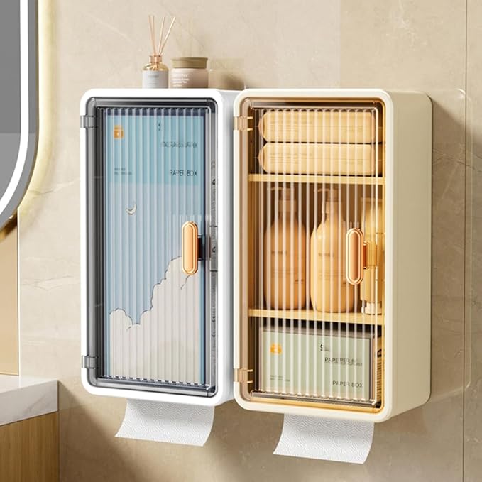 Wall-Mounted Bathroom Shelf with Waterproof Tissue Box,Multifunctional Storage Rack for Toiletries, Shampoo Organizer B