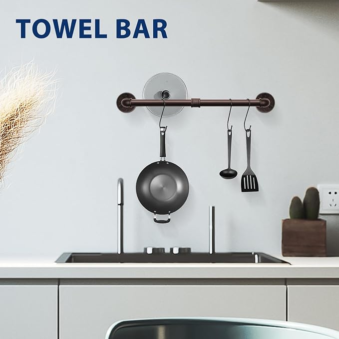 NearMoon 4 Pieces Industrial Pipe Bathroom Hardware Set, Include 18 Inch Towel Bar, Towel Ring, Toilet Paper Holder and Robe Hook, Heavy Duty Rustic Iron Decor Wall Mounted Accessories Kit (Bronze)