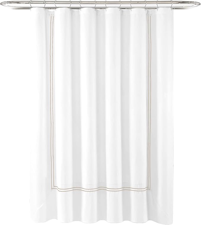 Lush Decor Hotel Collection Shower Curtain Single 72" W x 72" L White & Wheat - White Shower Curtains for Bathroom - Bathroom Curtain - Modern Decor