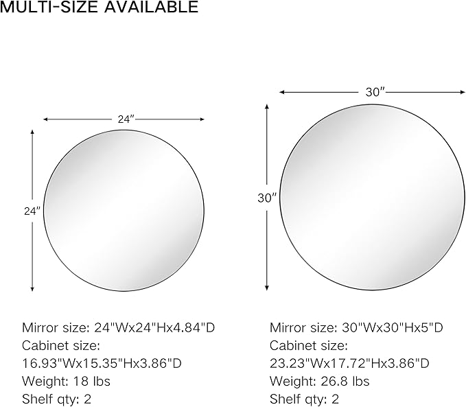 Surface Mount Oil Rubbed Bronze Round CircleBathroom Medicine Cabinet with Mirror Circlular Shaped Stainless Steel Metal Framed Medicine Cabinets Bathroom Cabinet with Mirror 24'' Diameter