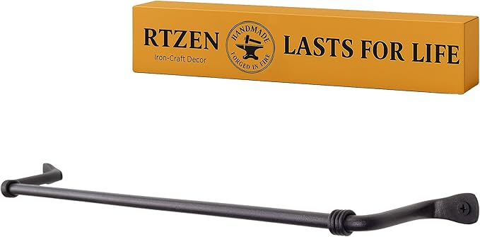 RTZEN Farmehouse Bathroom Towel Holder - Wrought Iron Matte Metal Black Towel Bar Wall Mount Rod - Handmade Home Decor Metal Kitchen Hanger Bar (17'' - Fits 14.5 Inch Towels)