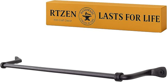 RTZEN Farmehouse Bathroom Towel Holder - Wrought Iron Matte Metal Black Towel Bar Wall Mount Rod - Handmade Home Decor Metal Kitchen Hanger Bar (17'' - Fits 14.5 Inch Towels)