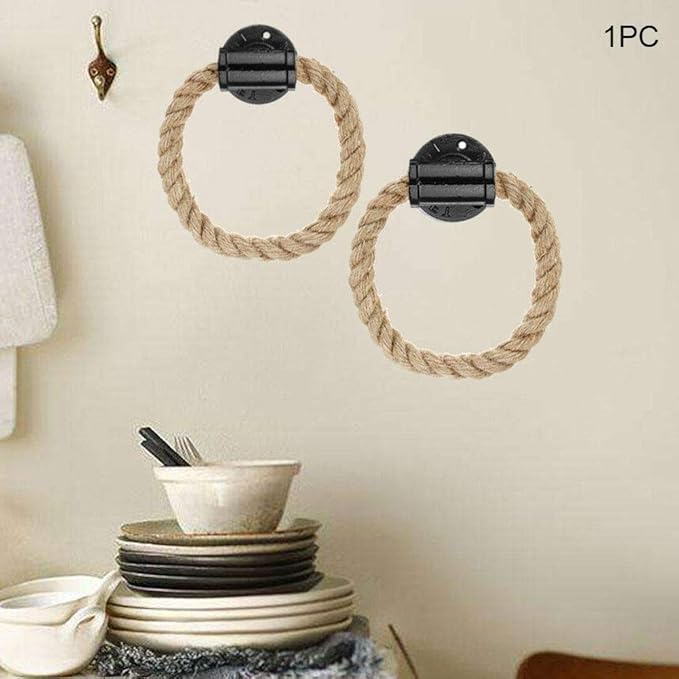 Rope Towel Ring, Wall Mount Vintage Cast Iron Towel Rack, Industrial Storage Toilet Towel Holder, Rustic Hand Towel Hanger, for Shower/Bathroom/Bedroom/Kitchen