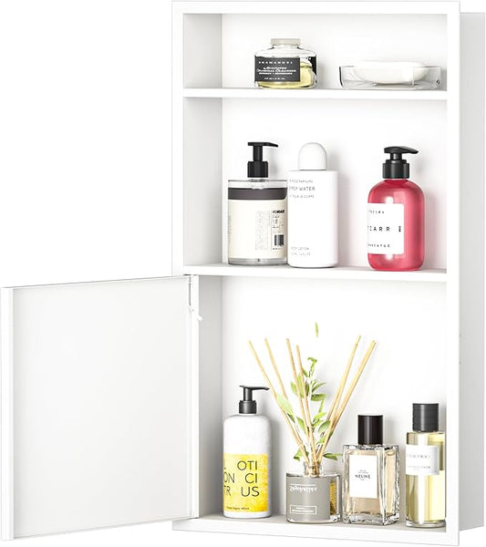 Recessed Medicine Cabinet with Door 24" X 14" White Wall Medicine Cabinets with 3-Tier Shelf 304 Stainless Steel Niche Shower for Bathroom Storage