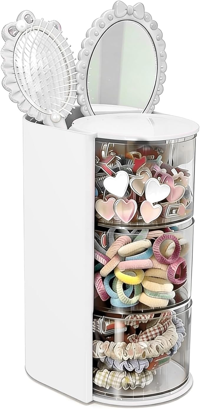 Hair Accessories Organizer With Hairbrush Holder, 3-Layer Clear Rotatable Hair Caddy And Brush Holder For Vanity, Holds Brushes, Ties, Bows, Clips & Jewelry Hair Tool Organizer Box(White)