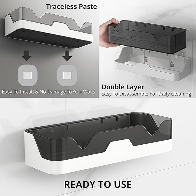 Mozarto Bathroom Shelf Organizer with 2-Tier Rack and 4 Hooks – Wall Mounted Bathroom Storage Rack, Space Saving Shelf for Toiletries, Bathroom Hardware and Accessories Holder (Multicolor)