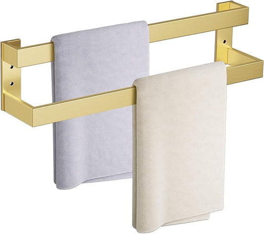 TNOMS Double Towel Bar,Towel Rack for Bathroom Stainless Steel Wall-Mounted Bathroom Hardware Brushed Gold 24 Inch Bathroom Accessories
