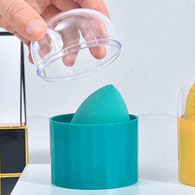 ZJchao Makeup Sponge Holder, Makeup Sponge Case, 3.1 x 2.3in Beauty Cosmetic Egg Organizer Case with Detachable Base and Clear Lid (Green)