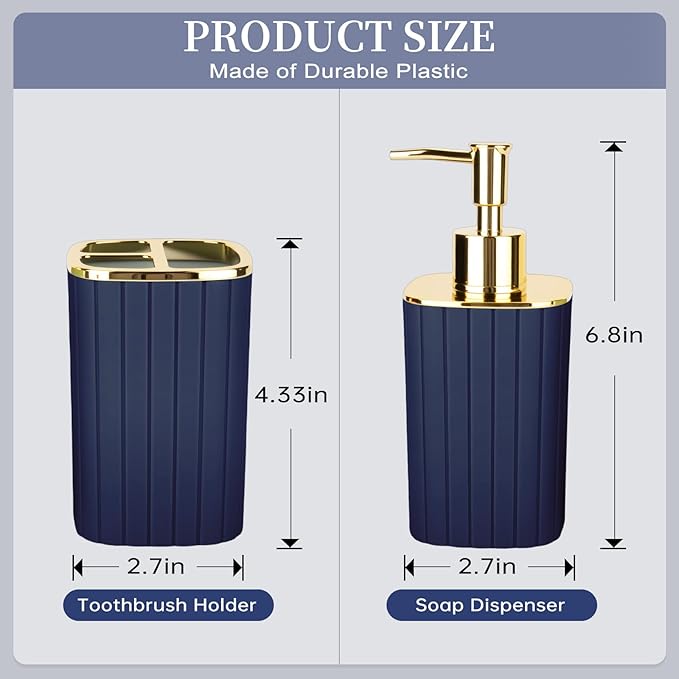 2PCS Bathroom Accessories Set, Navy Blue Bathroom Accessories Include Soap Dispenser and Toothbrush Holder for Boho Bathroom Decor