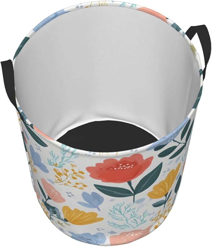 Floral Laundry Hamper, Collapsible Storage Basket with Handles for Clothes, Bedroom, Bathroom 19.6 x15.7 Inch
